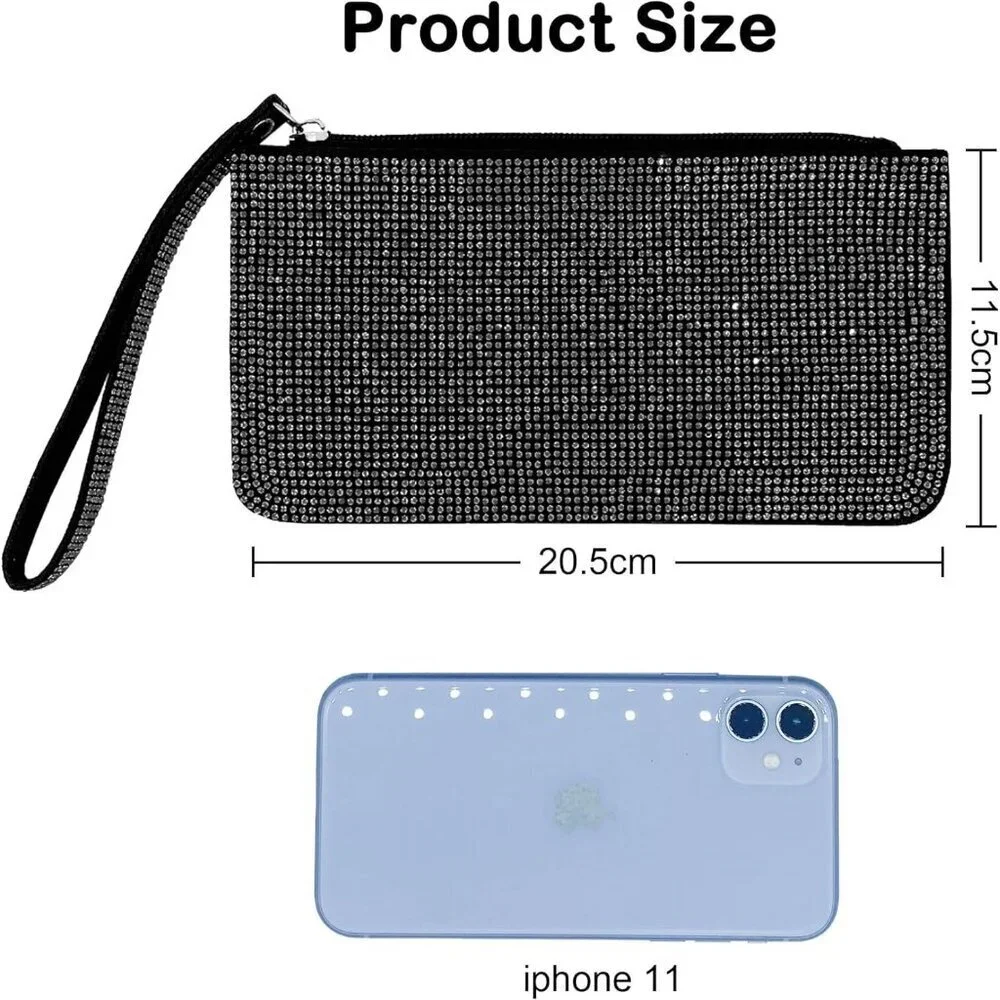 ❤️Crystal Zipper Change Purse Rhinestone Wallet Double-sided crystal diamond Zip - Picture 3 of 8